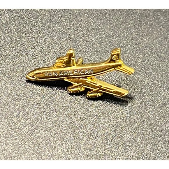 Vintage Pan American Gold Tone Jet Plane Lapel Pin Uniform - Picture 5 of 7